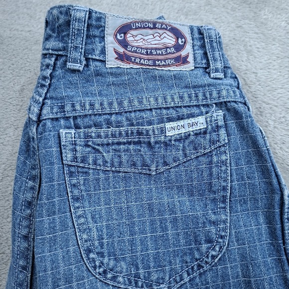 Vtg 1980s Grid Print Blue Jeans Union Bay Sz 9 22"x30" 80s Mid Rise Tapered Leg - Picture 7 of 9